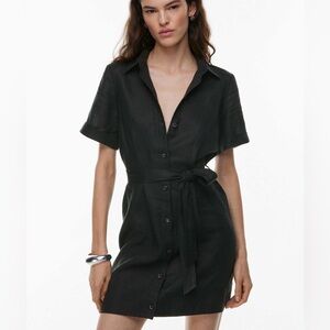 Aritzia Black Short-Sleeve Shirt Dress with Waist Tie